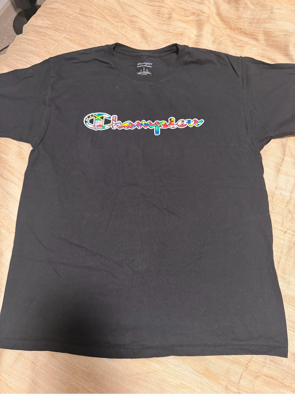 Champion Black Short Sleeve T‑Shirt with Multicolor Script Logo